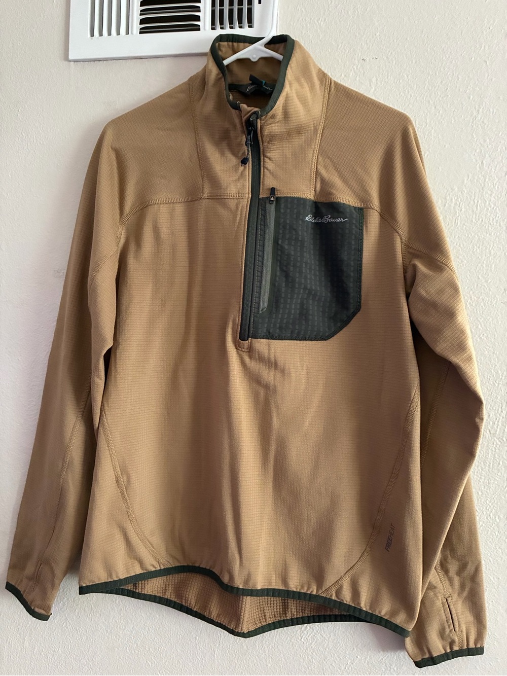 Eddie Bauer Tan Lightweight Half-Zip Pullover with Dark Chest Pocket